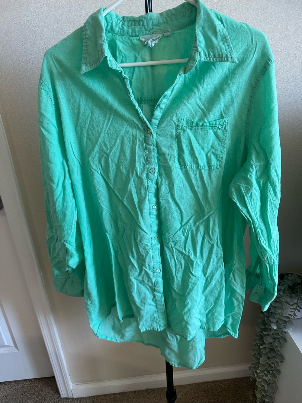 Relaxed 🍋🟩 Teal Button-Down Shirt for Women